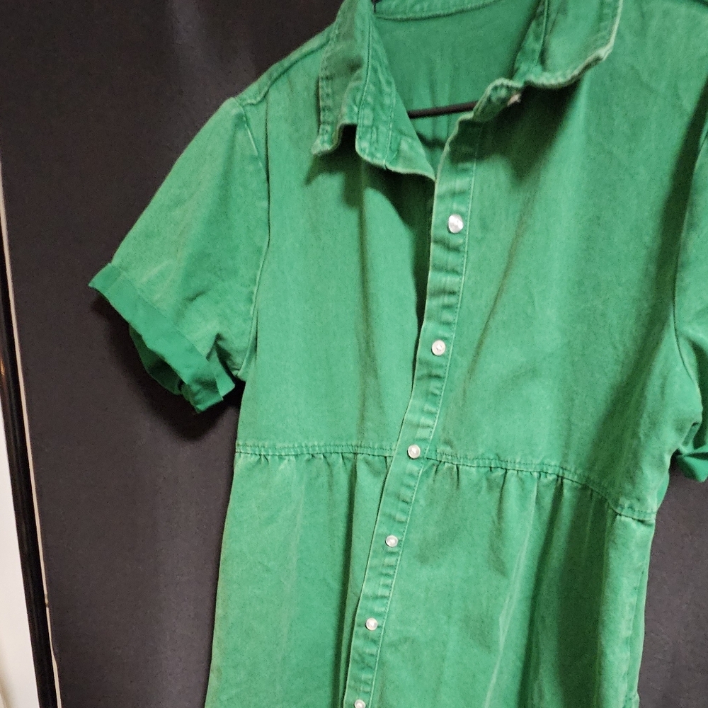 NWOT DENIM Green Button-Up Midi Babydoll Dress